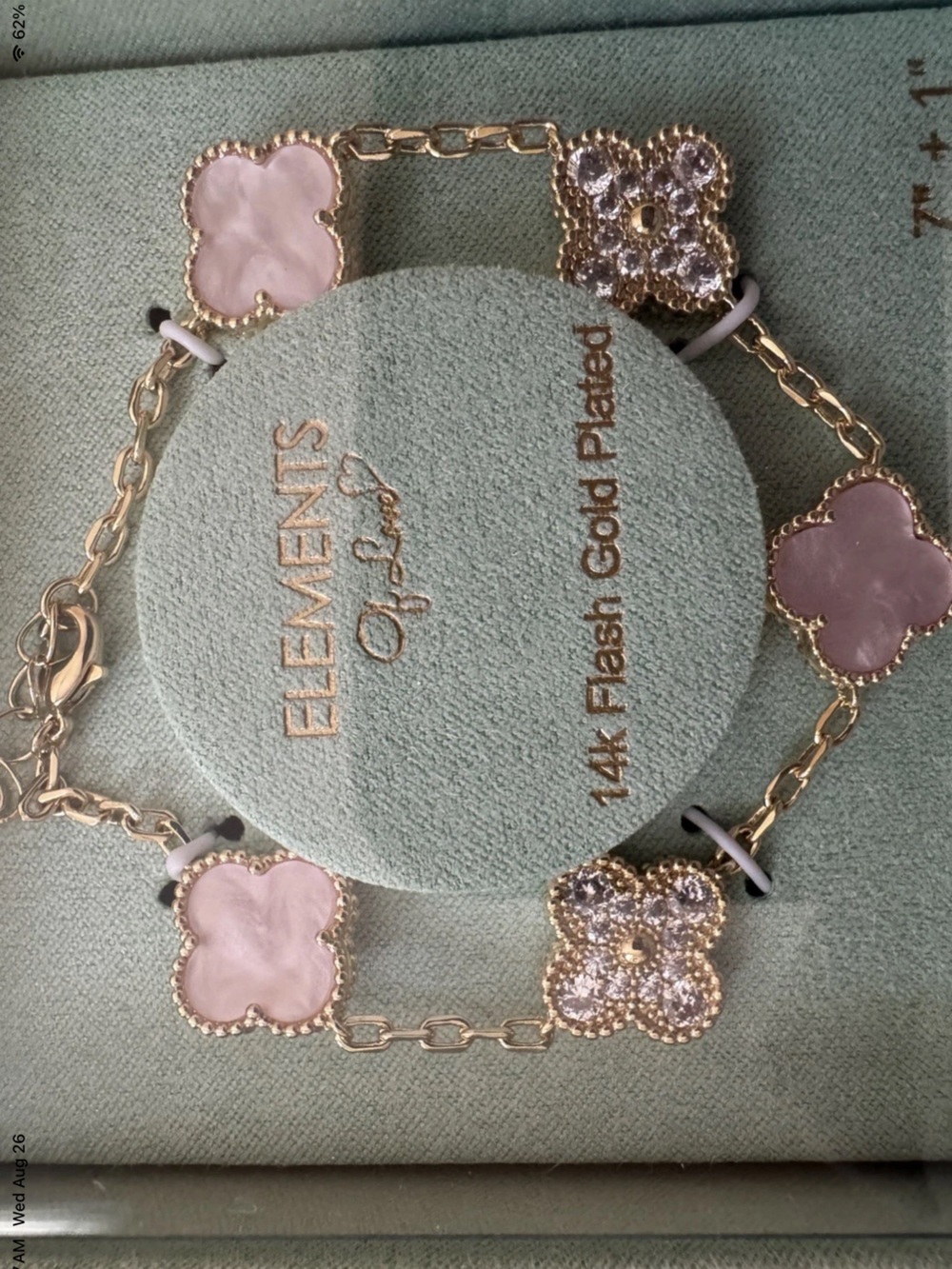 Elements of Love 14K Flash Gold Plated Pink Lucky Clover Bracelet
